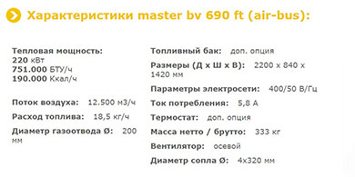 MASTER BV 690 FT - технические характеристики